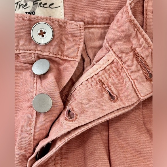 Free People Utility Harem Linen Bermuda Jean Shorts Bohemian Braided Rose Pink 2 - Picture 14 of 15